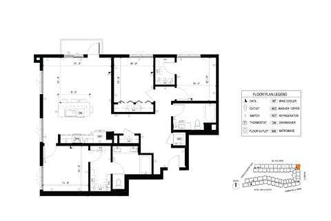 Floor plan for 3 beds, 2 baths, 1383 sqft